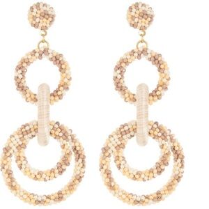 Tasha Beaded Interlock Drop Earrings - Cream and Gold